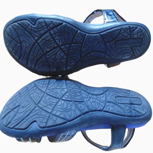 KIDS HUSH PUPPIES BLACK PATENT LEATHER SANDALS W/PEACE SYMBOLS SIZE 1M - Picture 4 of 15